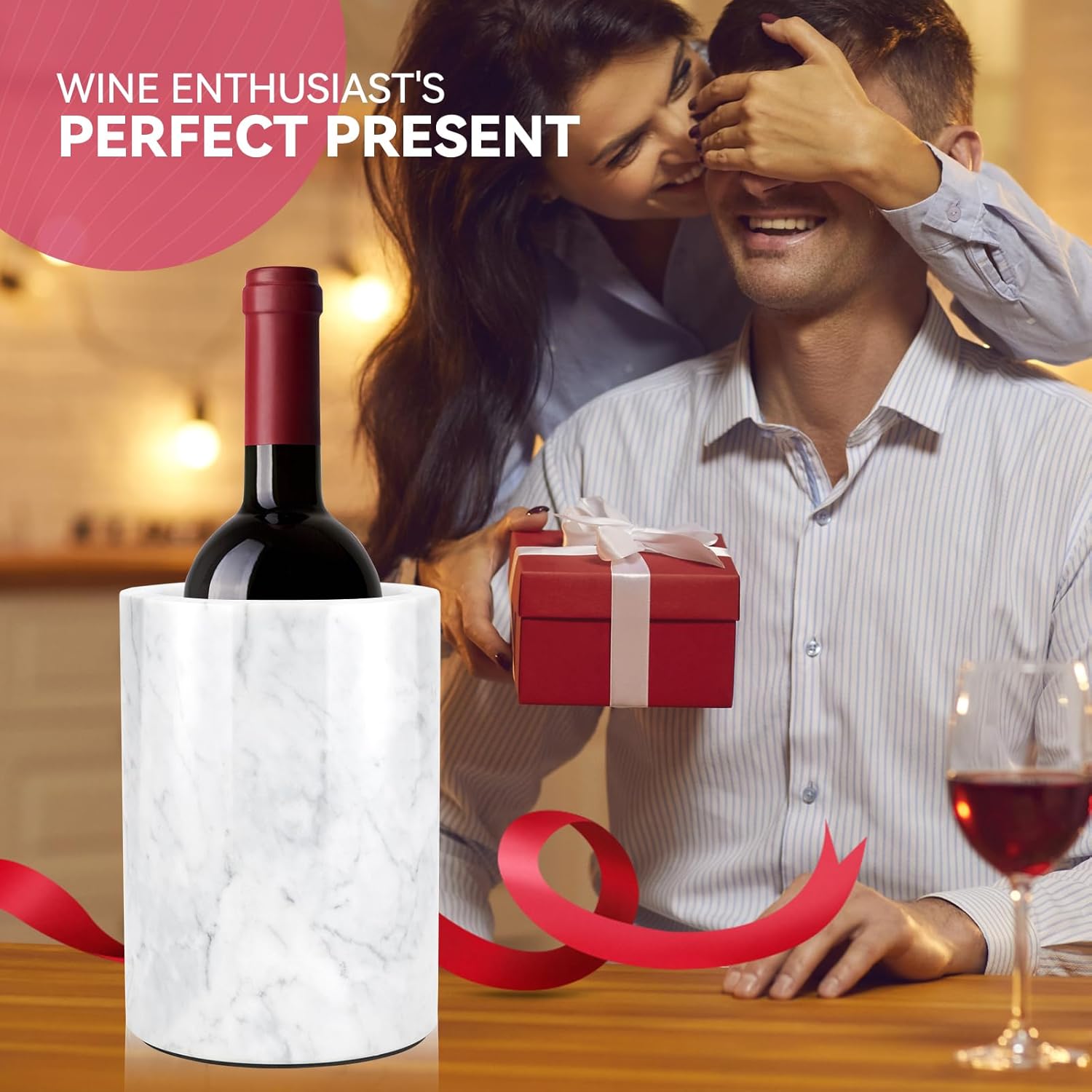 Marble Wine Chiller for Bottle,Wine Chiller Bucket,Wine Cooler Bucket for Any 750ml Bottle Champagne Chiller for Parties,Wine Bottle Chiller,Wine Bottle Cooler,Wine Gifts for Women Man (White) - Image 6