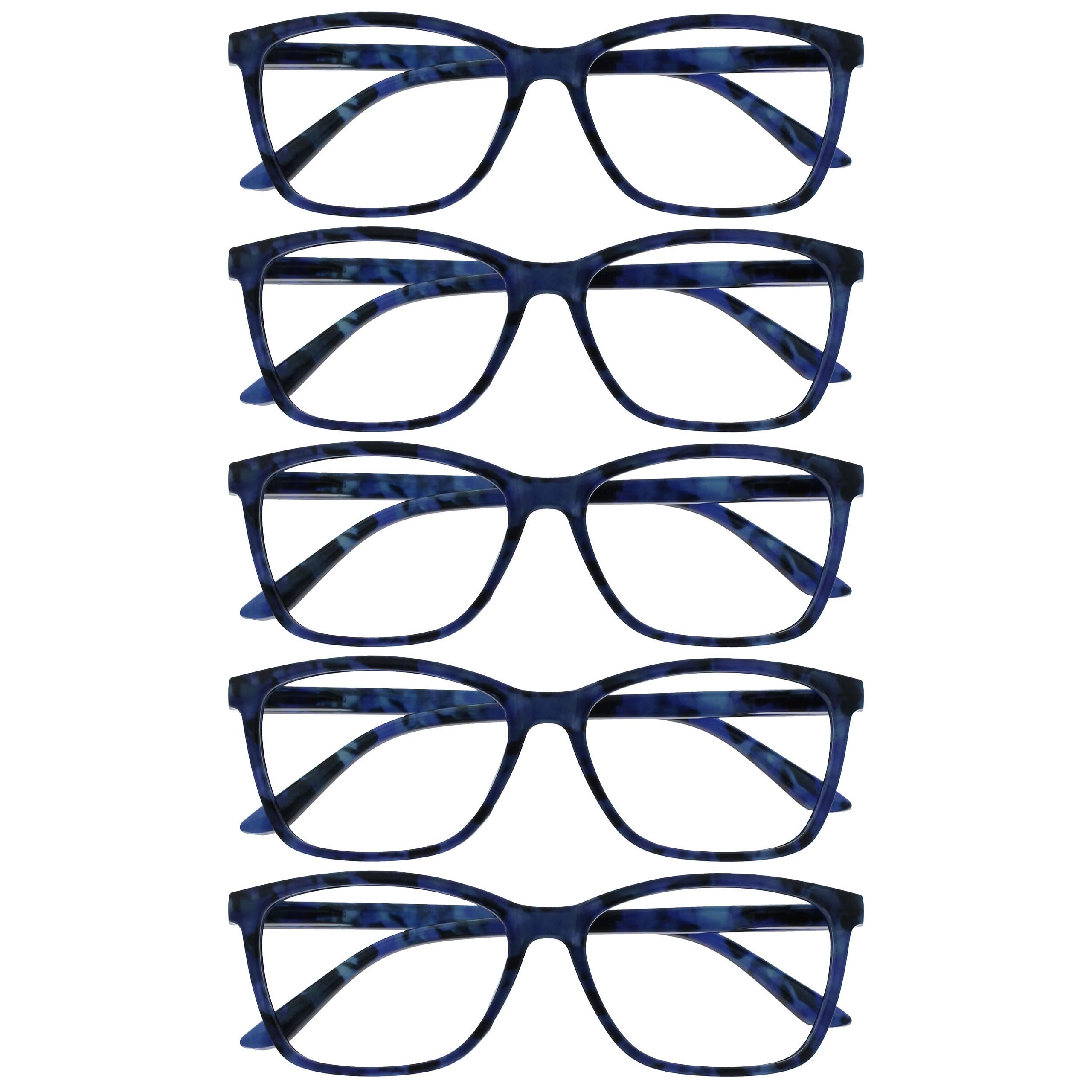Opulize Unisex 5 Pack - Blue Tortoiseshell Art Reading Glasses For Women Men - 5 Pack - Large Rectangular Frame - Spring Hinges - Blue Tortoiseshell +3.50