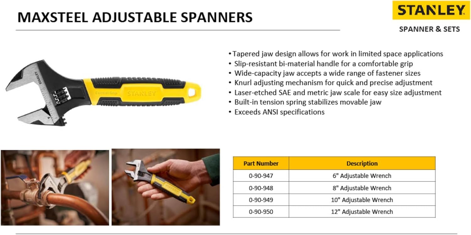 Stanley 0-90-948 adjustable Wrench, Silver