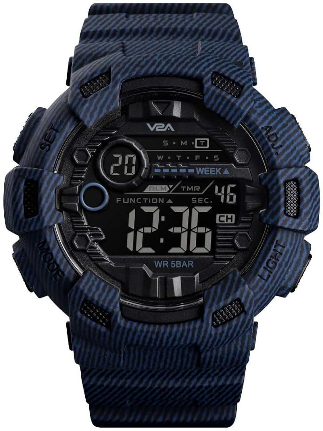 V2A Resin Denim Blue Digital Sports Watch With Backlight Alarm Stopwatch For Men And Boys (Black Dial With Blue Strap), Blue Band (B08GTZXBQ6) Amazon Price History, Amazon Price Tracker
