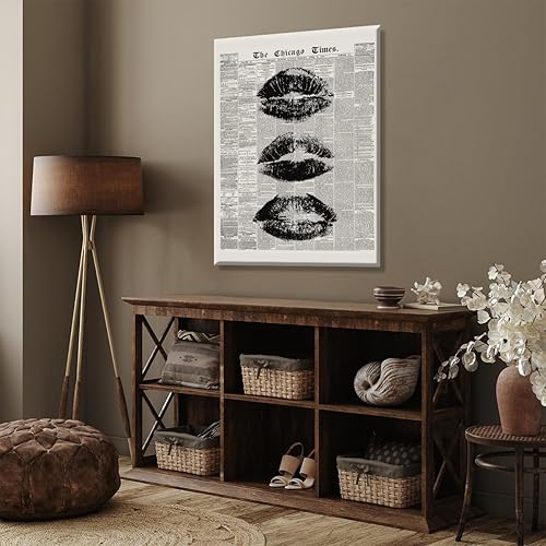 Miniatura 6 de Arte de pared de labios modernos, pósteres de beso de periódico vintage en blanco y negro, impresiones en lienzo retro, arte Funky Girly Preppy
