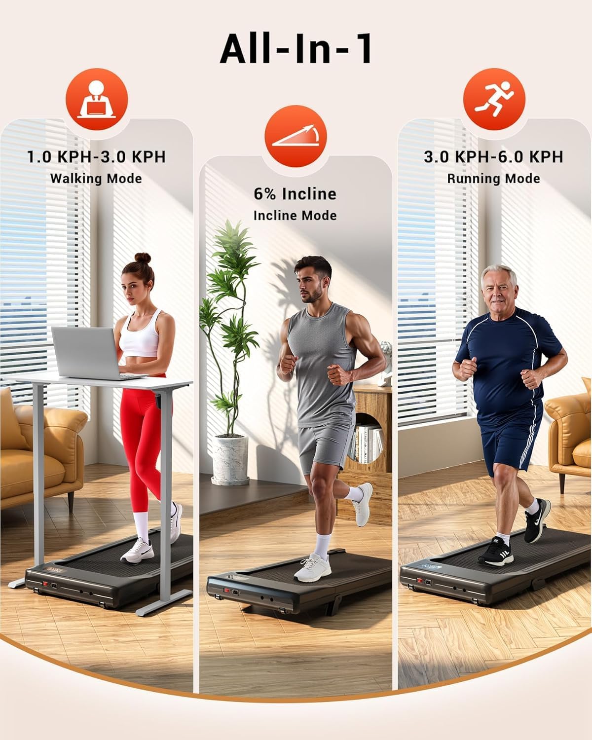 Walking Pad Raceable 6%/10% Incline 6/12km/h Under Desk Treadmill thumbnail 6