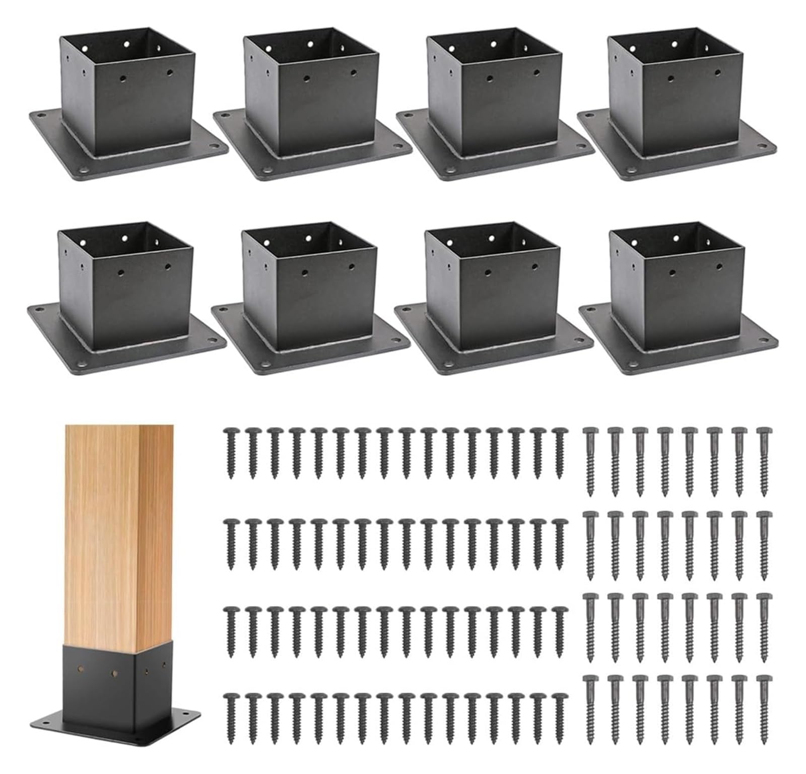 Fence Posts， 4x4 Wood Fence Post Base Kit Heavy Duty Thick Steel Brackets with Screws(8pcs)