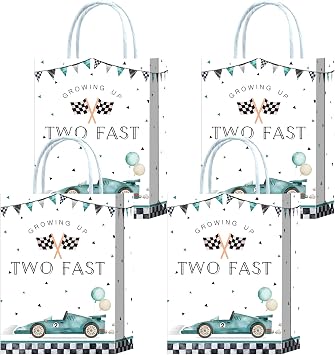 16 Pieces Blue Racing car 2nd Birthday Goodie Bags for 2nd Birthday Party Supplies,Two Fast Gift Snacks Treat Candy Party Favors Bags with Handles for Kids Race Car Theme Birthday Party Decorations