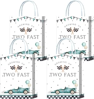 16 Pieces Blue Racing car 2nd Birthday Goodie Bags for 2nd Birthday Party Supplies,Two Fast Gift Snacks Treat Candy Party Favors Bags with Handles for Kids Race Car Theme Birthday Party Decorations