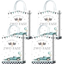 16 Pieces Blue Racing car 2nd Birthday Goodie Bags for 2nd Birthday Party Supplies,Two Fast Gift Snacks Treat Candy Party Favors Bags with Handles for Kids Race Car Theme Birthday Party Decorations