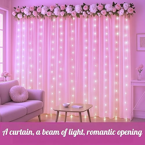 Miniatura 7 de Guirnalda de luces de cortina de hadas para el día de San Valentín, 8 modos, decoración de habitación del día de San Valentín, regalo ideal para