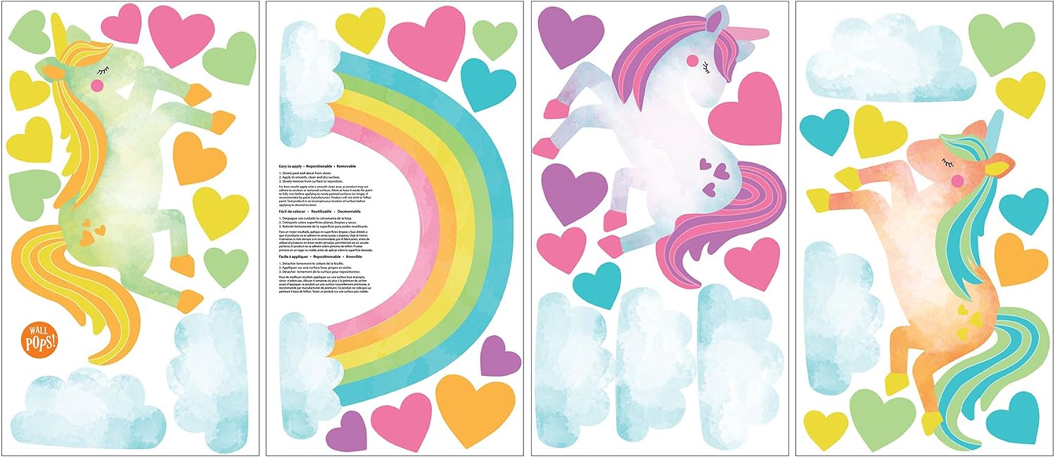 WallPops DWPK2702 One Love Unicorns Wall Art Kit, Multi-Color