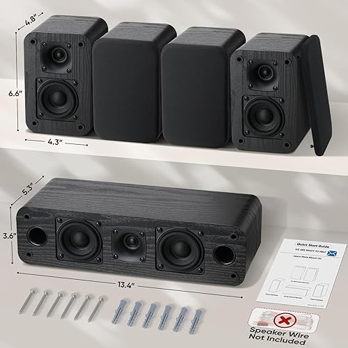Miniatura 6 de Saiyin Sistemas de sonido envolvente de 5.0 canales para cine en casa  160 vatios de potencia máxima  Altavoces pasivos con grano de madera retro
