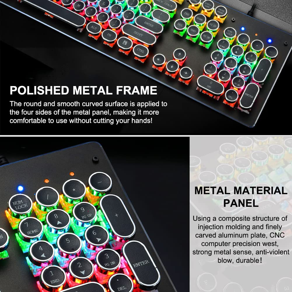 HJK920 - Tastiera da gioco meccanica, illuminazione LED RGB, 104 tasti, tastiera retrò cablata per PC Gamer Office e Computer Portatile da ufficio (nero)