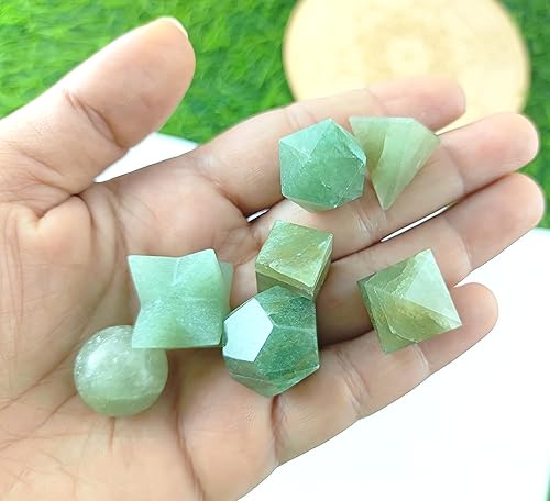 Miniatura 7 de Wow A++ Aventurina Verde 7 Piedras Geometría Sagrada Conjuntos Piedras Preciosas Platónicas Sólidas Grado Superior Calidad Merkaba Estrella