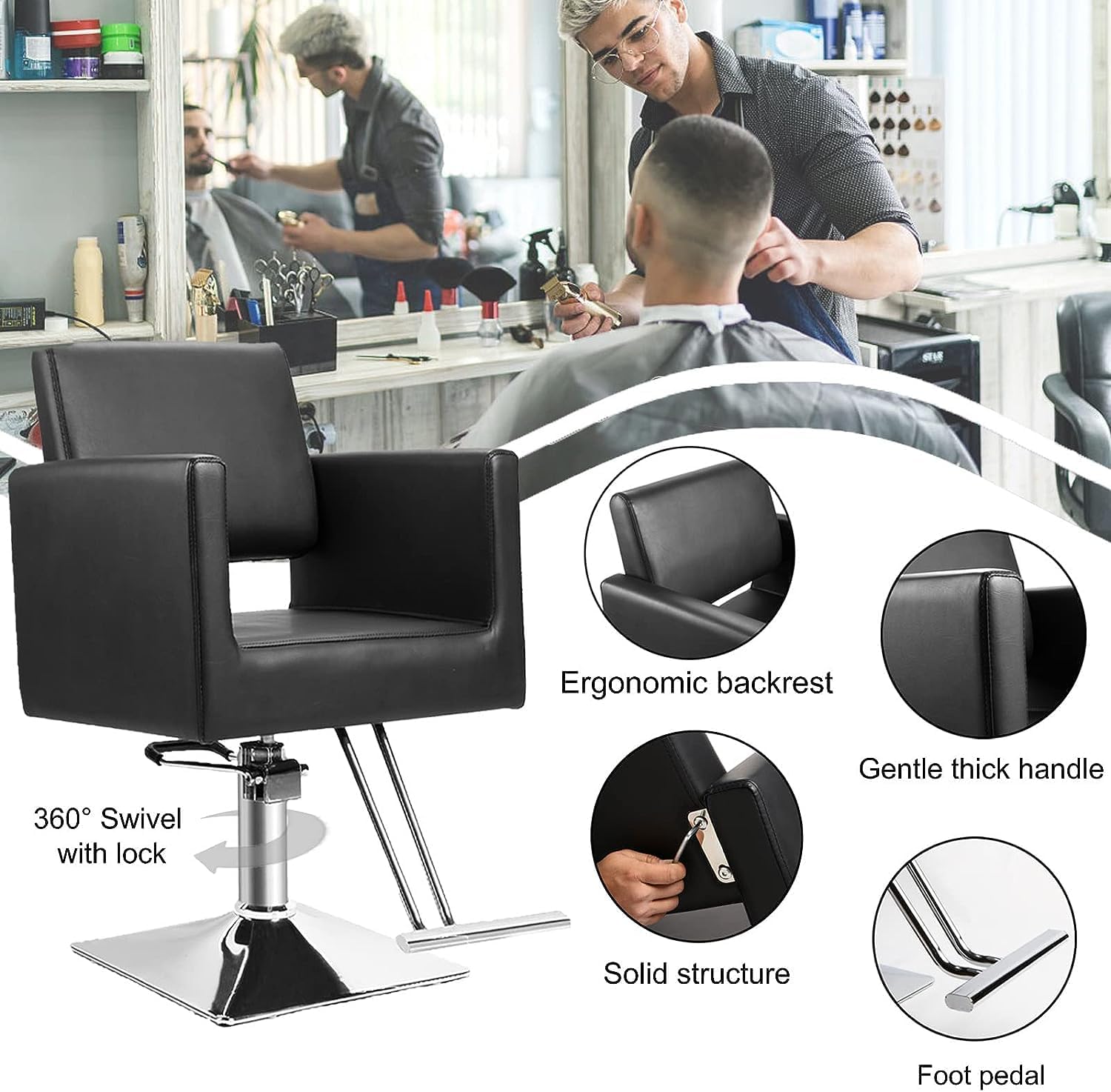Generisch Friseurstühle, Verstellbarer Friseurstuhl für Stylisten – Hydraulikpumpe, 360° drehbarer Salonstuhl, klassisch weiß, Mehrzweck-Schönheits- und Spa-Ausstattung für professionelle Salons
