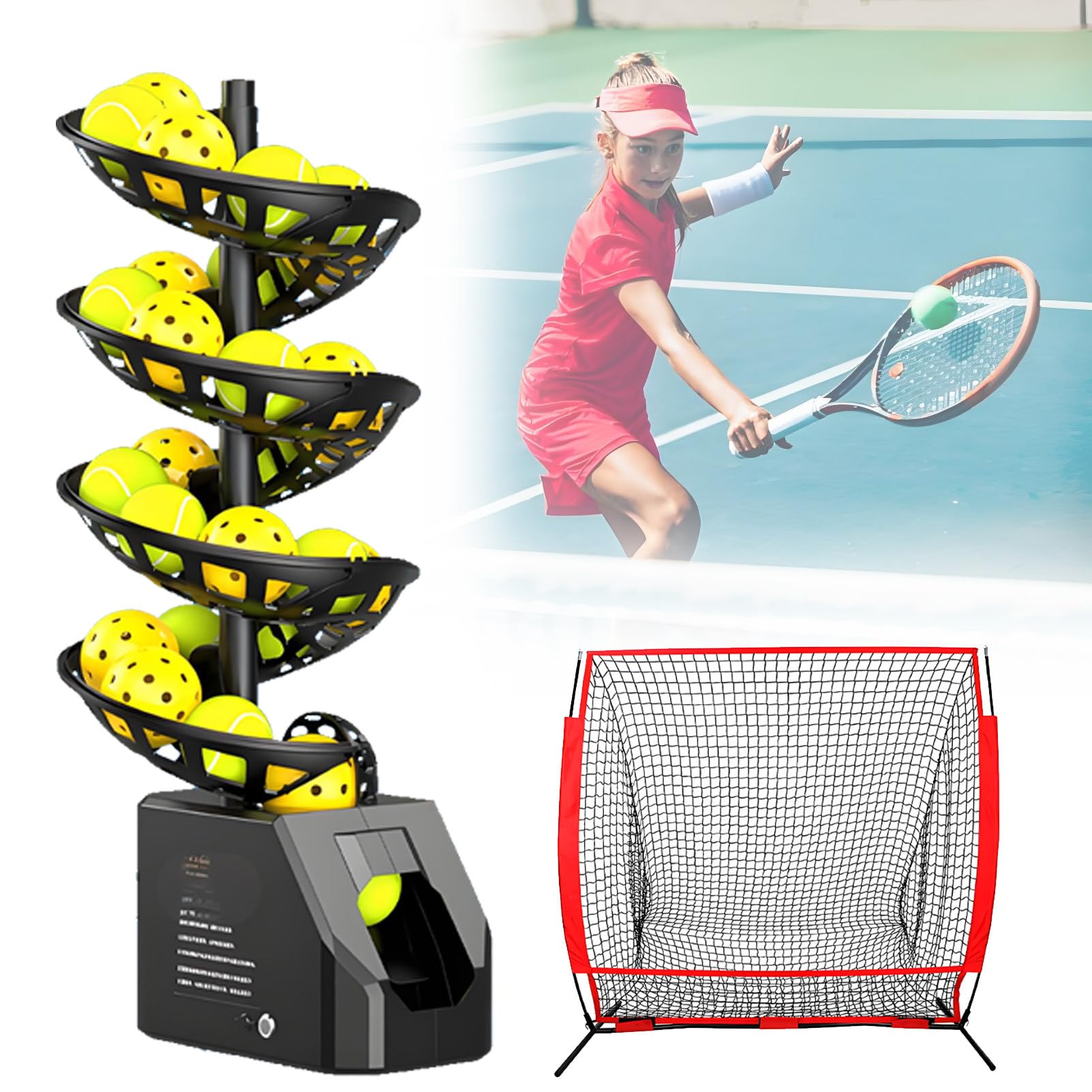 Lanciapalle da Tennis, Servizio in 3,5 Secondi, 33 Palline, Batteria da 10 Ore, Telecomando/Regolazione dell'altezza, Allenatore di Tennis per Tutti. C