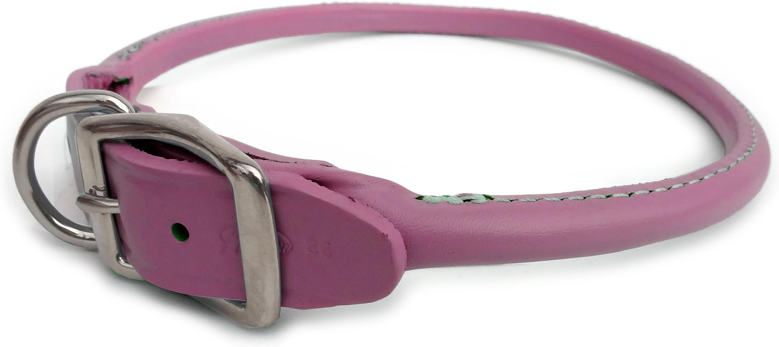 Auburn Leather - Rolled Round Dog Collar - 16"-20" - Pink