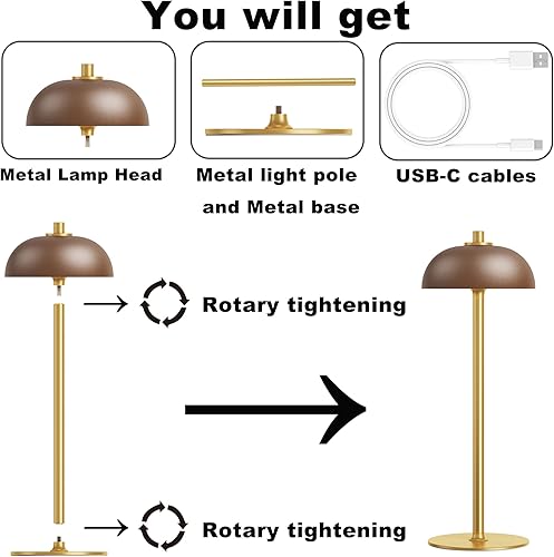 Miniatura 8 de Paquete de 2 Lámparas de Mesa LED Inalámbricas Recargables, Lámpara de Mesa Operada por Batería de 5000mAh, Luz de Mesa de Metal con Atenuación