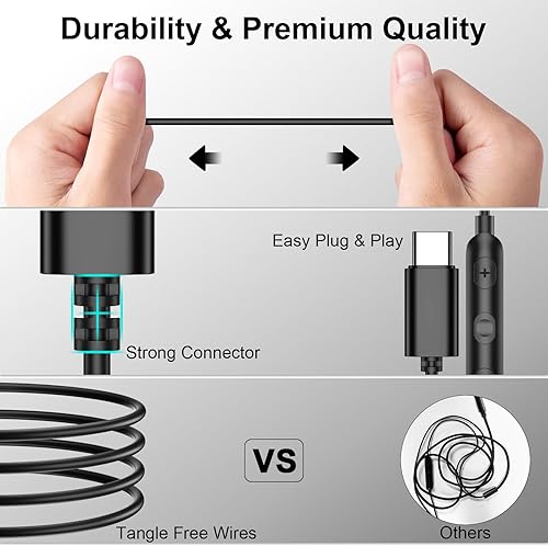 Miniatura 5 de Auriculares USB C tipo C Auricular magnético con cable para iPhone 16E 16 15 Pro Max Samsung S25 S24 FE A36 A26 A56 Auriculares con cancelación de