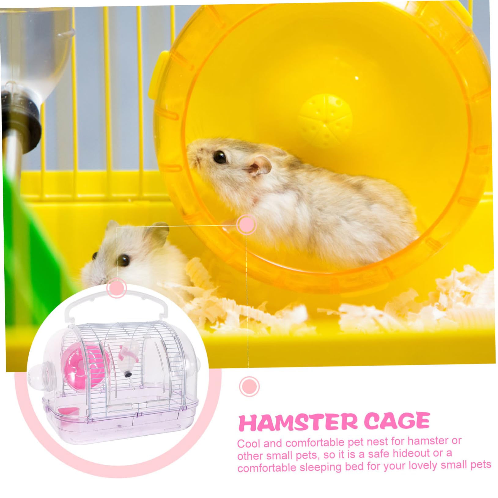 Hamstertransportbox Reisekäfig aus Kunststoff und Eisen, Rosa