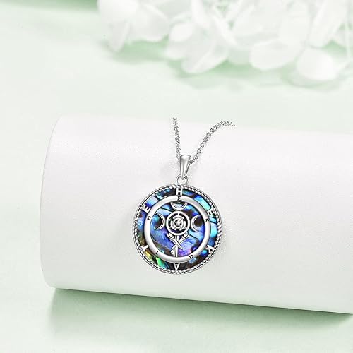 Miniatura 3 de YAFEINI Collar de plata de ley con colgante de pentagrama de pentagrama de triple luna y diosa pagana, amuleto mágico Wicca para mujeres y hombres