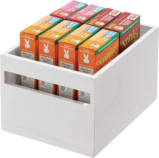 iDesign EcoWood Kitchen Storage Box, Kitchen Container Made from Eco-Friendly Paulownia Wood, Wooden Box for Kitchens, Bathrooms and More, White Wash