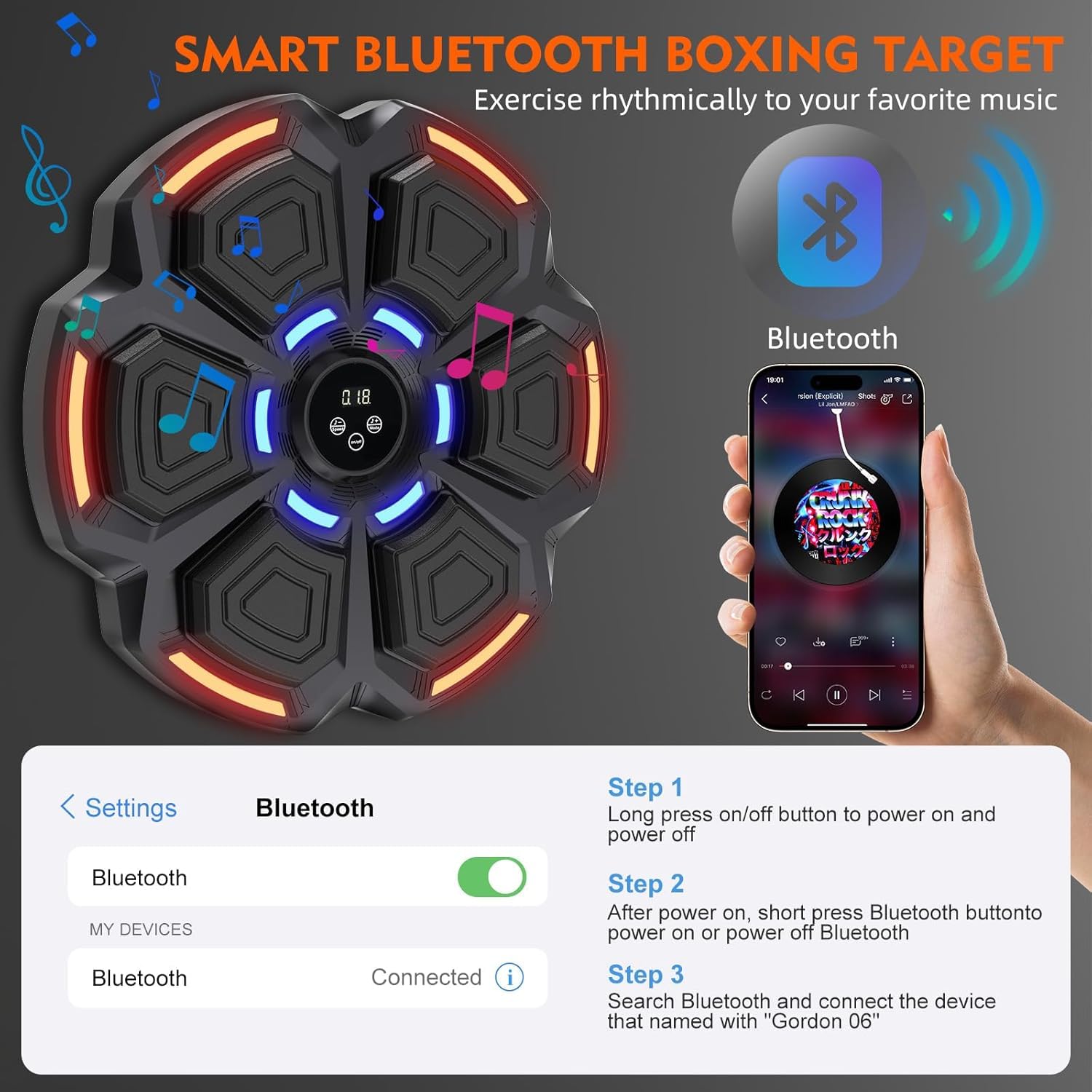 Maquina Boxeo Musical Pared 9 Modos 9 Velocidad Music Boxing Machine Adulto con Guantes Bluetooth Recuento Inteligente