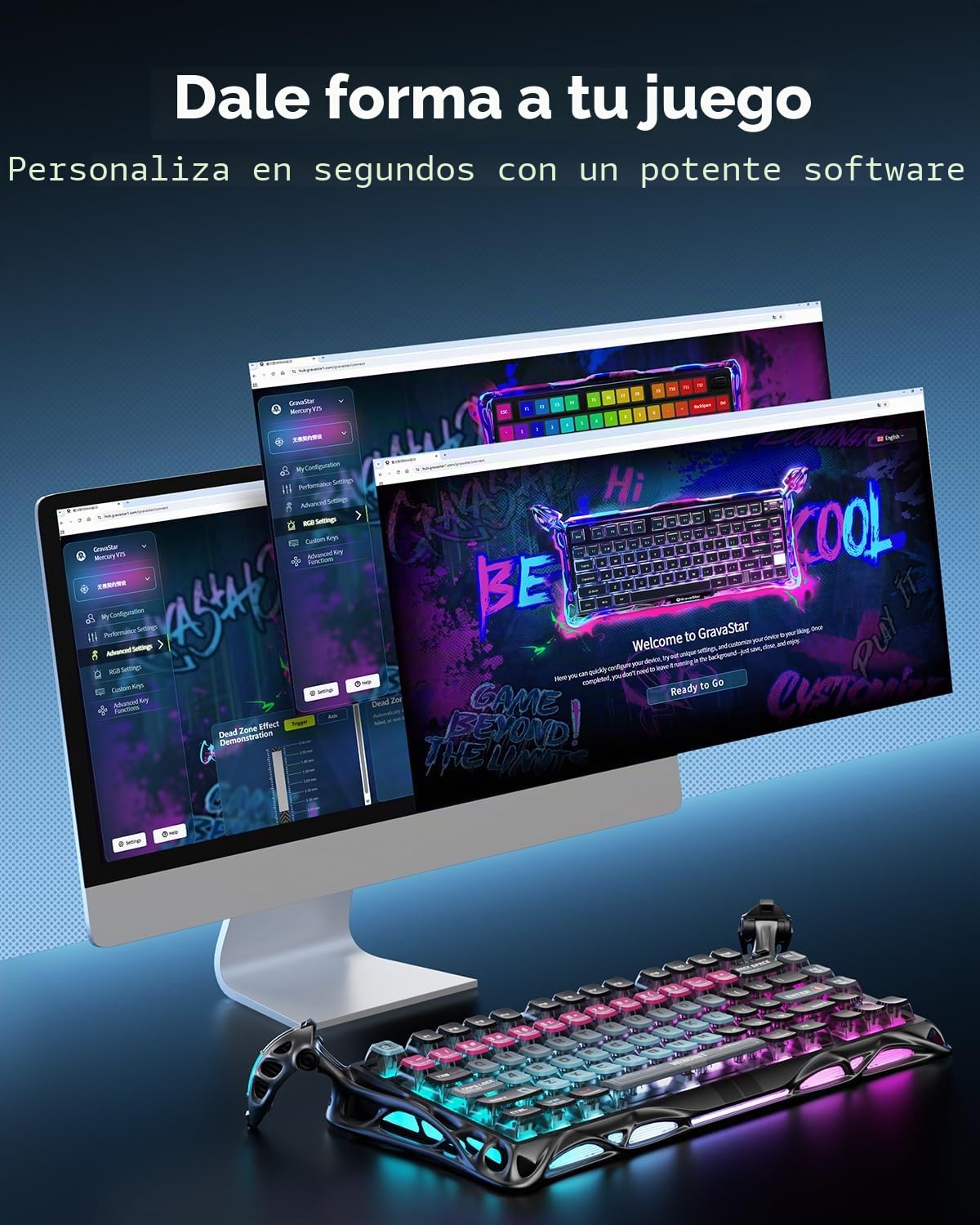 GravaStar Mercury V75 HE Teclado Gaming, Polling 8KHz, Escaneo 32K, Precisión RT 0,01mm, Teclado Hall Effect 75% RGB con Interruptores Magnéticos, Punto de Actuación Ajustable (Cyberblack)