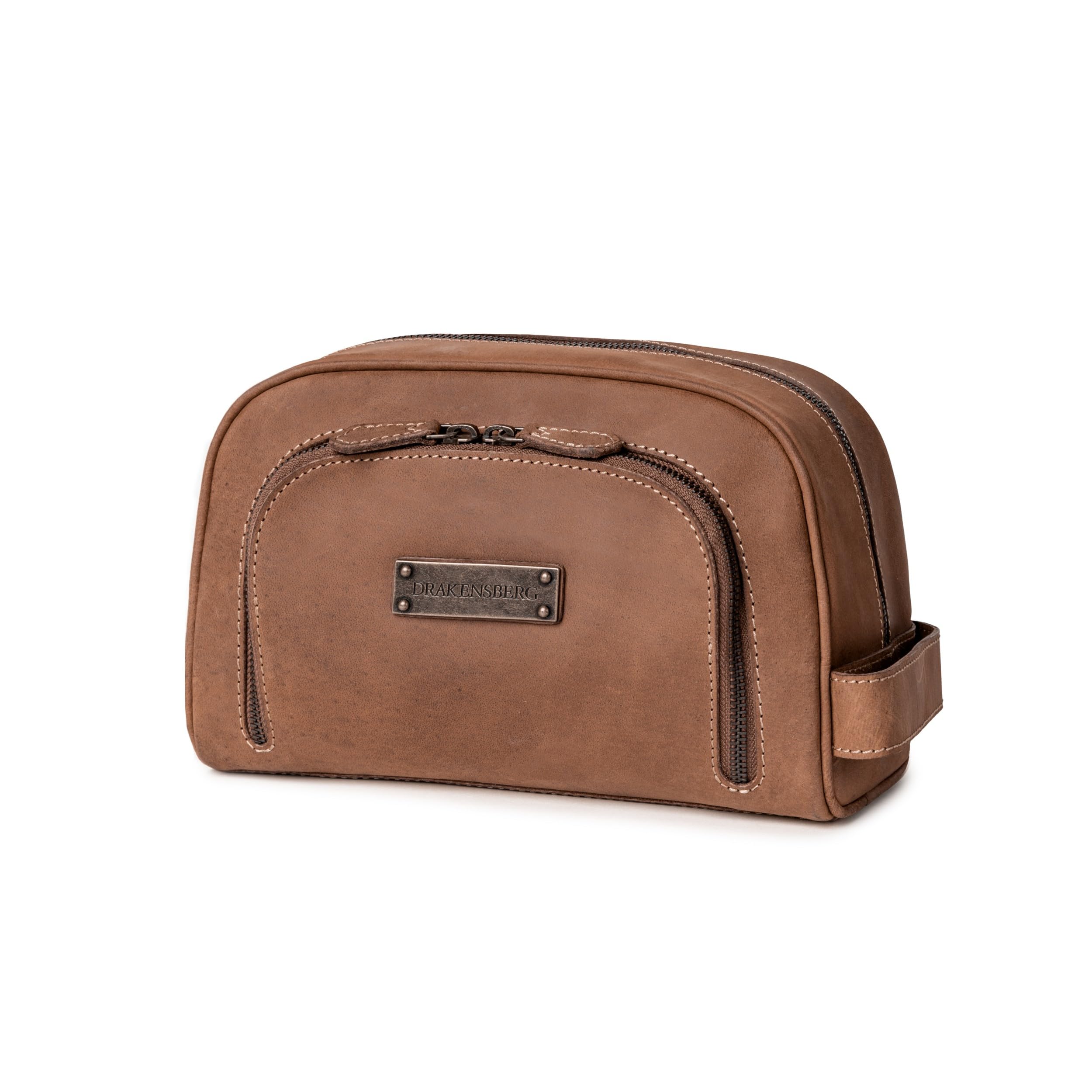 DRAKENSBERG Kulturbeutel Herren Leder 'Ben' - Klassische Reise-Kulturtasche mit vielen Fächern, Vintage, handgemacht, 5L - Havanna-Braun, DR00310