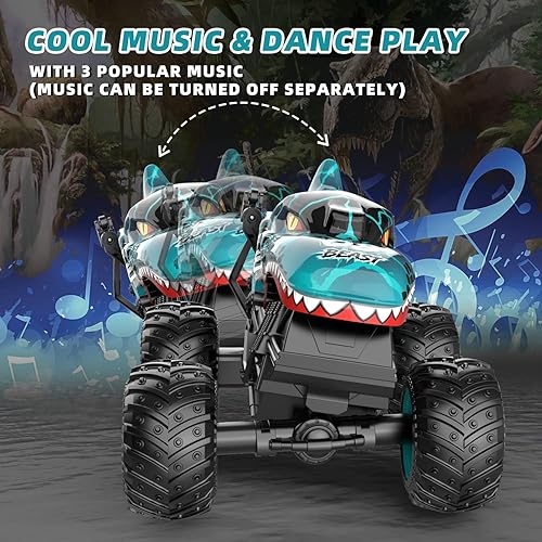 Miniatura 2 de Gohero Monster Truck Toys, 2.4Ghz Remote Control Monster Trucks for Boys Age 4-7, 1:20 Dinosaur Toys with Light & Music,RC Truck with Stunt, 360°
