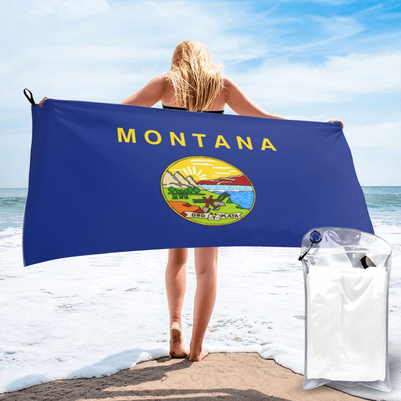 TTIGLHOH Montana State Flag Print Bath Towel Quick Dry Soft Large For Beach Pool Gym Camping Spa