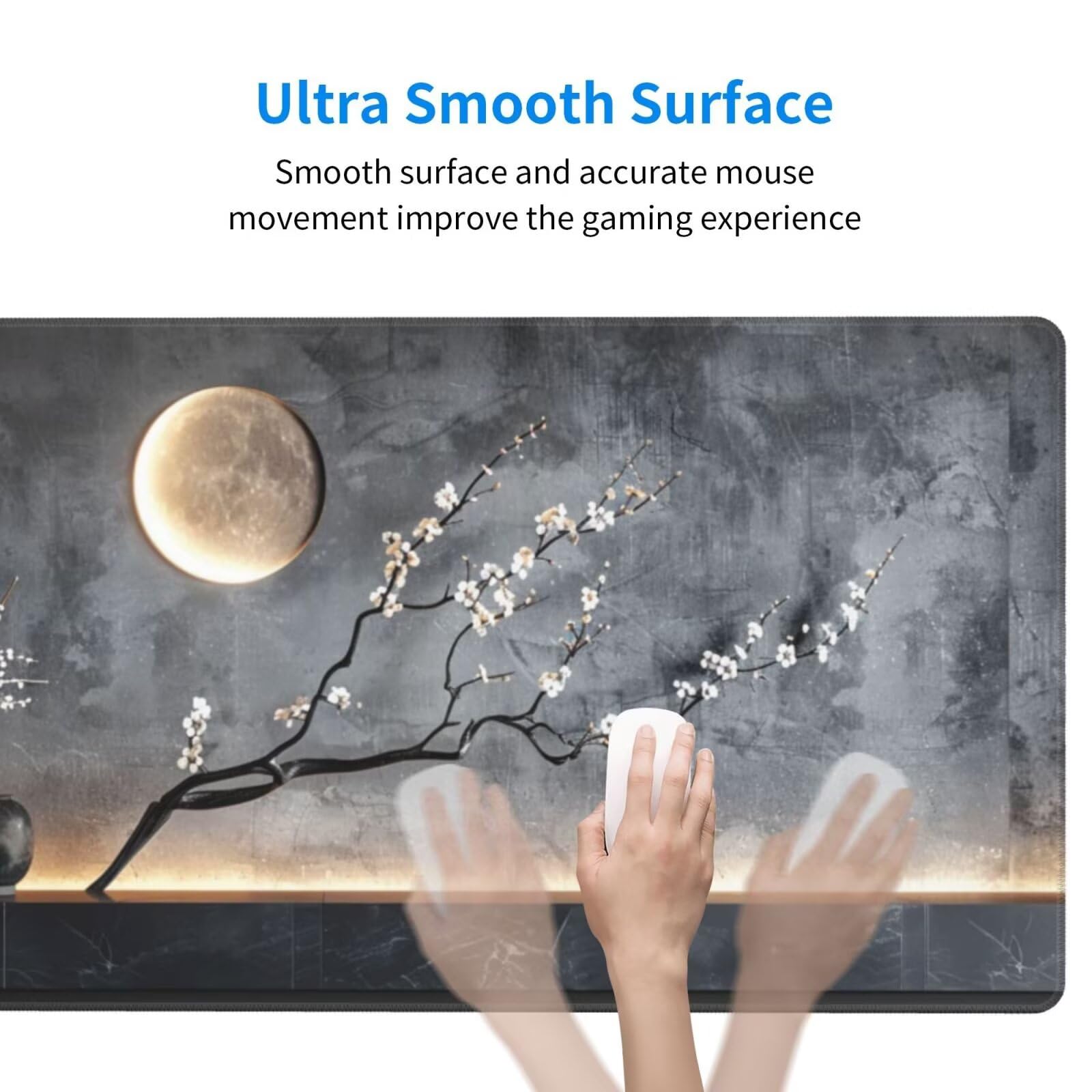 Alfombrilla de Ratón Gaming Grande XXL 1200x600x4mm con Bordes Cosidos, Tela de Micro Tejido, Base de Goma Antideslizante y Mouse Pad, para Teclado Escritorio, PC, Oficina Flor de Ciruelo Lunar Y6217