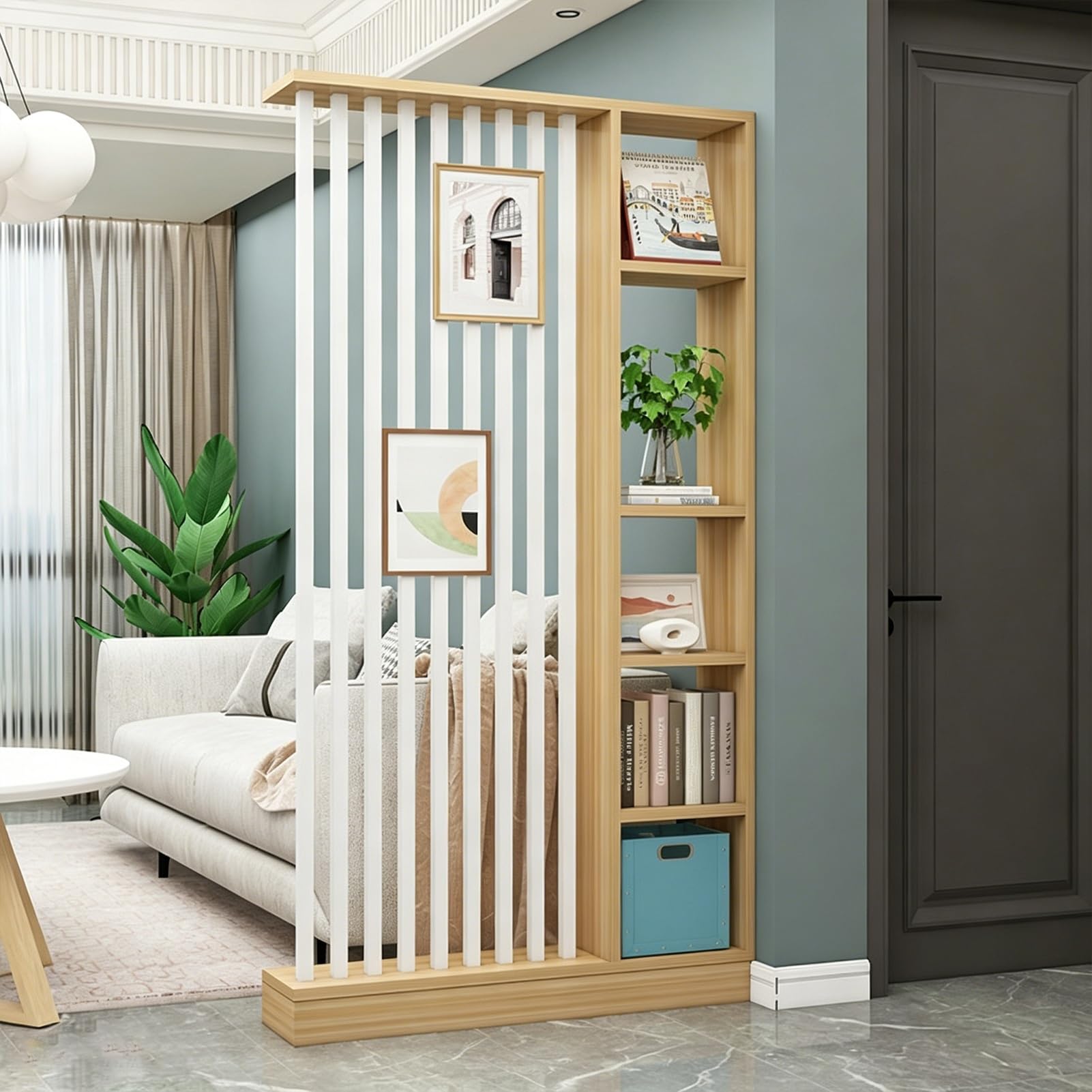 Séparateur de pièce pour cacher un dressing et ranger les vêtements de l'armoire