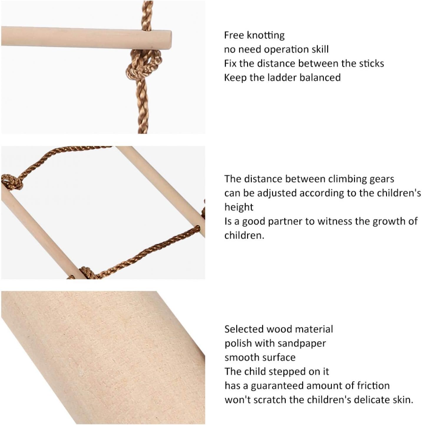 WNSC Children Rope Ladder, Made of Wood Children Climbing Ladder, for Adults Outdoor Children Indoor