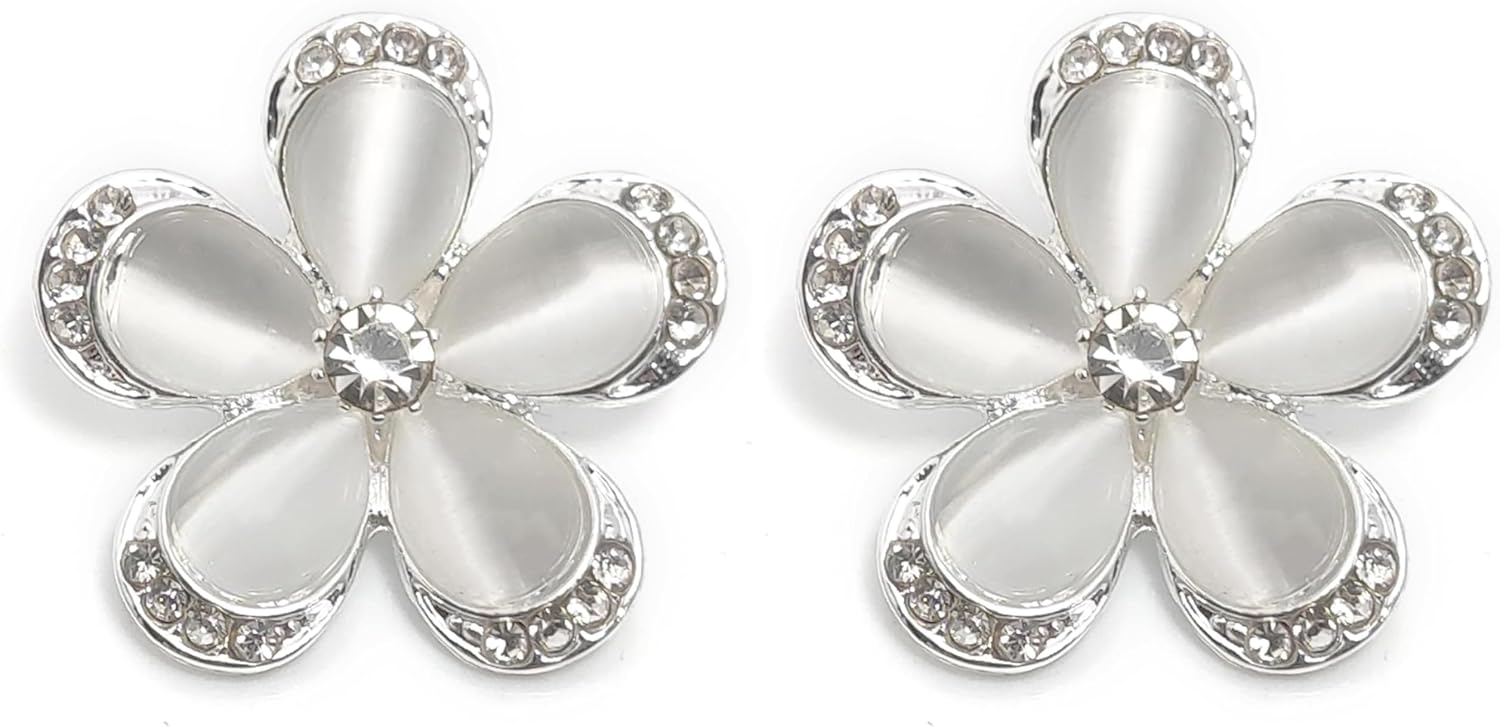 10 PCS 25-mm Embellishing Rhinestone Flower Shape Shank Buttons Sewing Accessories Silver-1" (Pack of 2)