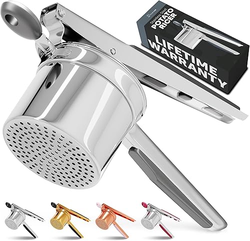 PriorityChef - Ricer de papas grande de 15 onzas, resistente de acero inoxidable, herramienta de cocina, prensa y triturador de papas, accesorio de