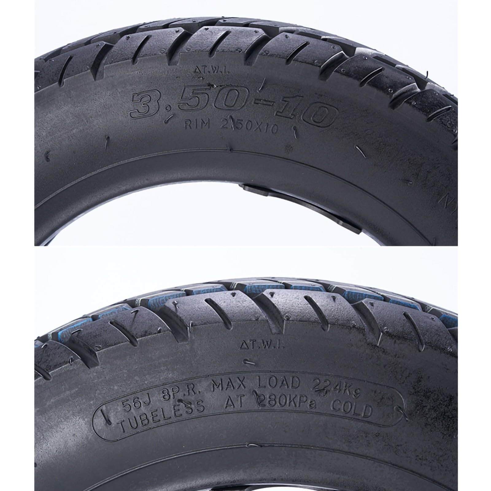 3.50-10 Pneu Trottinette Tubeless 3.50/10 avec Profil Tout-Terrain pour Jantes 10 Pouces avec 3 50 10 8PR 56J 520lbs Triple Ajustement