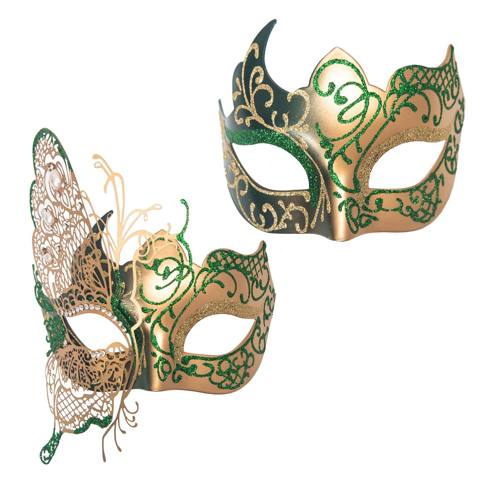 Seglorwy Masquerade Mask for Couples, Women Men Venetian Mardi Gras Halloween Christmas Party Couple Masquerade Mask (Butterfly Green Gold) — image 1