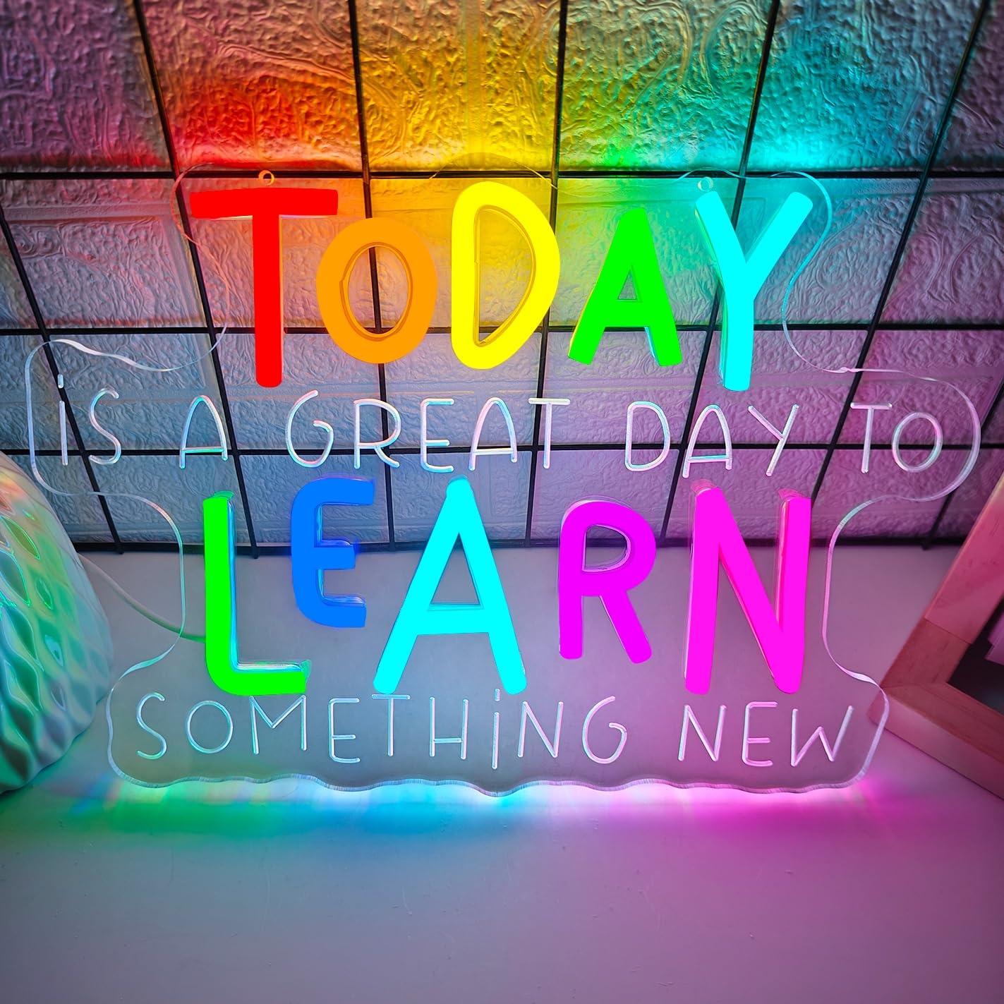 Neonschild mit Aufschrift "Today Is A Great Day to Learn Something New", Wanddekoration, dimmbar, Klassenzimmer, LED-Schild, Schulanfang, Dekoration, Schulanfang, Neon-Leuchtschild für Klassenzimmer