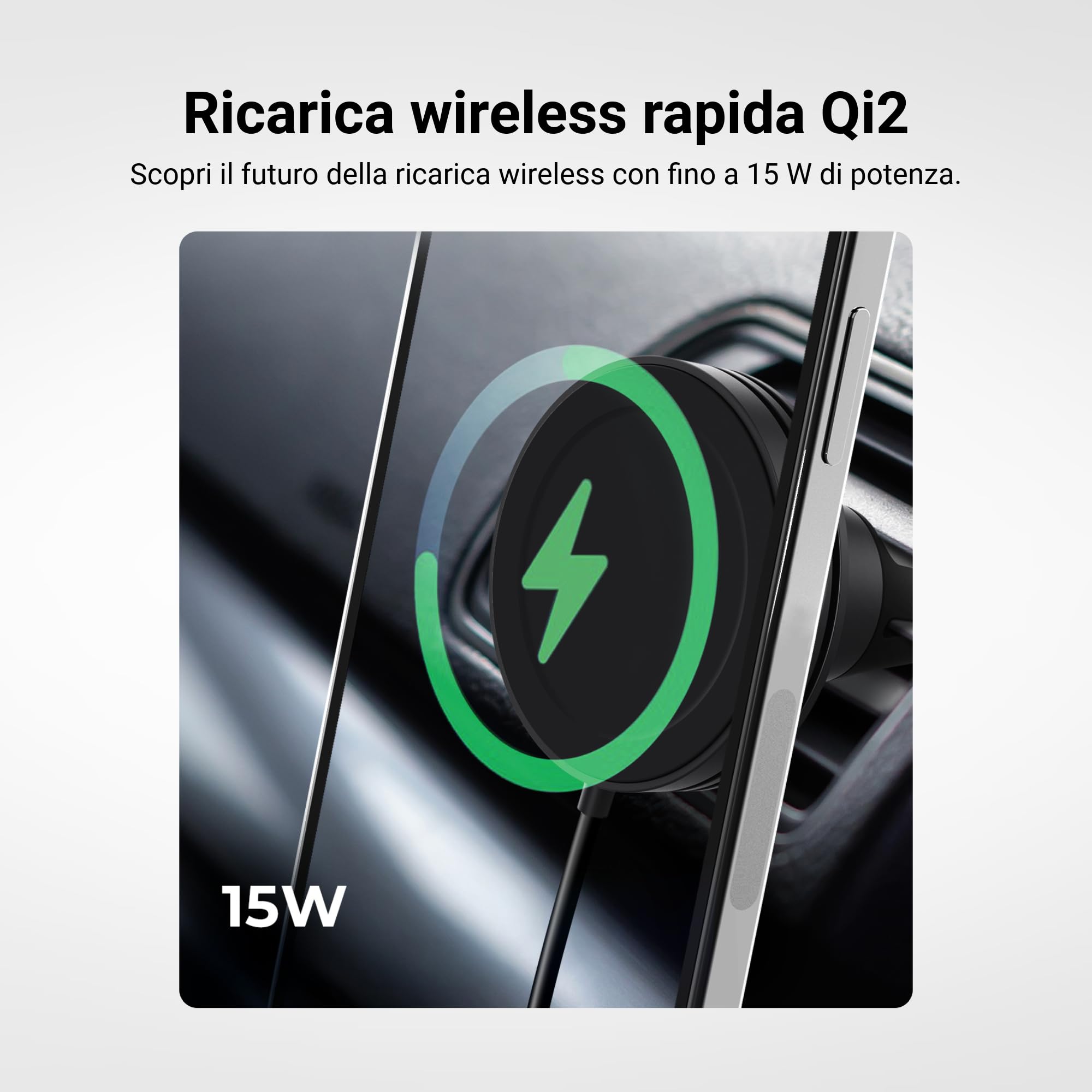 iOttie Velox Qi2 Mini 15 W Caricabatterie wireless da auto – Supporto per telefono da cruscotto e parabrezza – Supporto per iPhone compatibile con MagSafe per smartphone Qi2 (iPhone 12, 13, 14 e 15) –