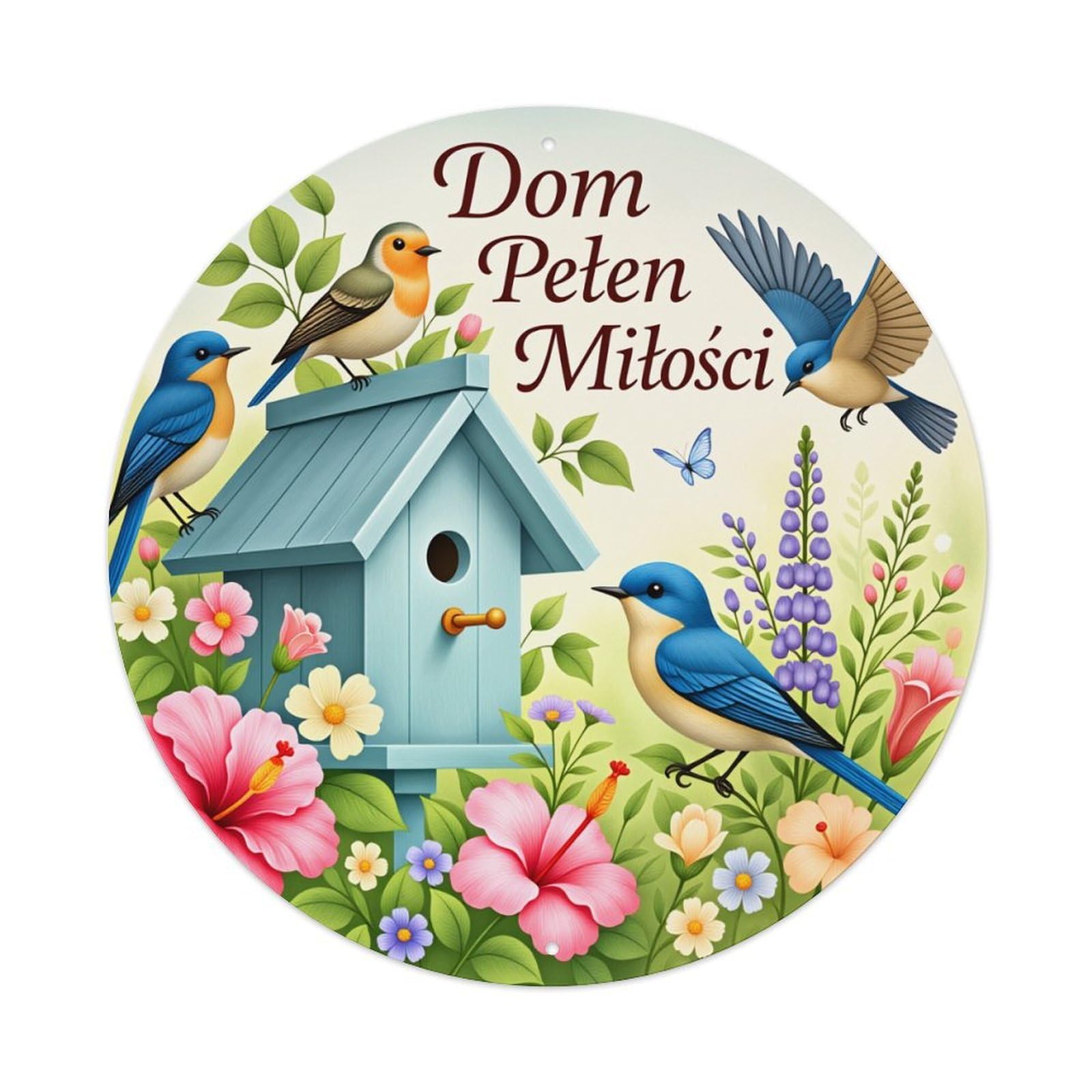 Birdhouse Flowers Birds Butterflies Leaves Round Tin Sign Vintage Style Metal Sign Home Bar Garden Wall Plaque Decor Metal Poster 8x8 Inch