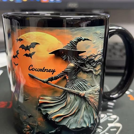 Halloween Personalized Witch Mug, Custom Halloween Coffee, Spooky Gifts For Women, Girls, Family, and Friends