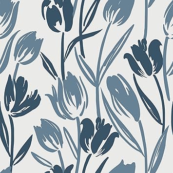 Yasinet Peel And Stick Wallpaper Boho Blue Wallpaper Removable Floral Self-Adhesive Contact Paper Vintage Blue Wallpaper For Walls Bedroom Vinyl Rolls 15.75inch × 78.7 Inch - View #7