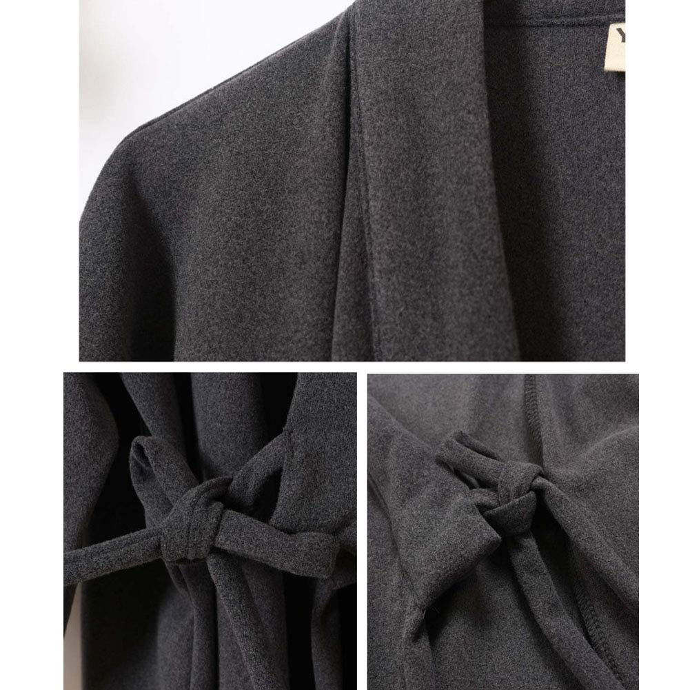 un-brand Kimono japonés para hombre, bata de terciopelo, talla grande, ropa zen, ropa taoísta (talla L, gris)