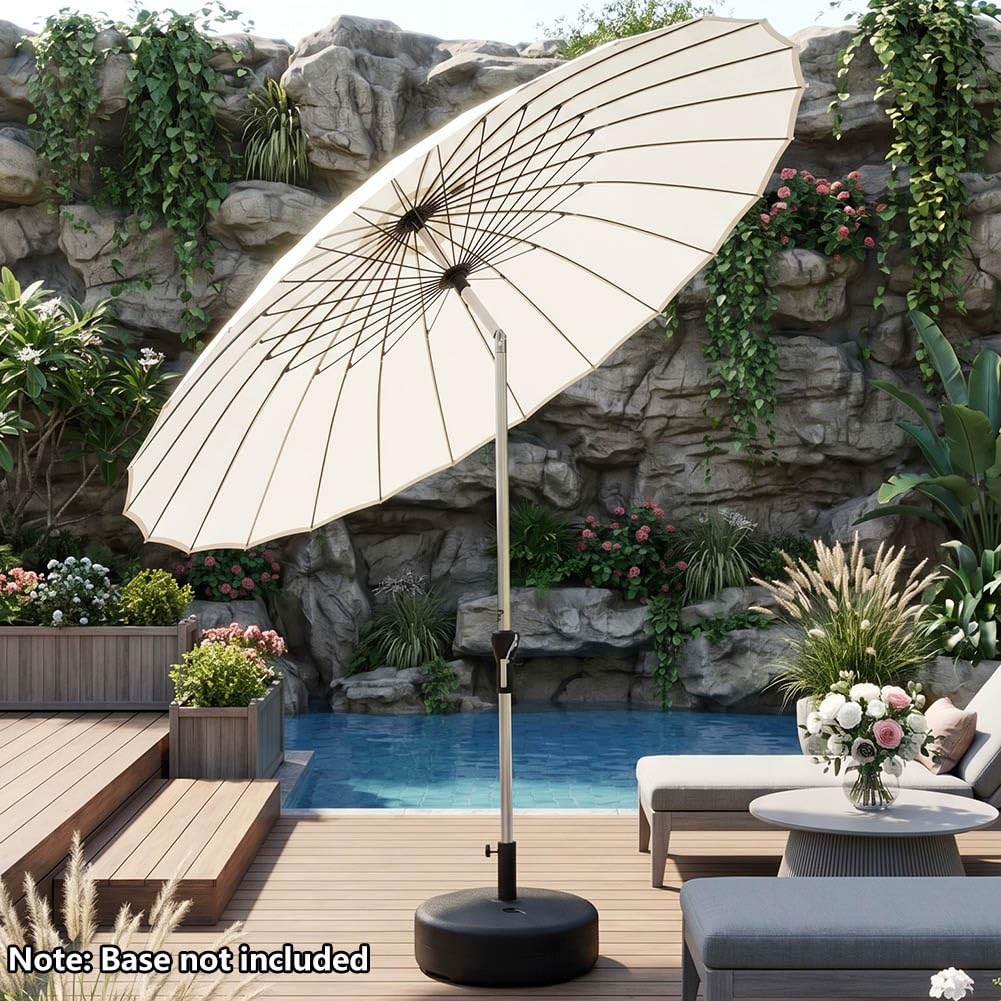 Okrągły parasol tarasowy, parasol ogrodowy w Szanghaju z uchwytem uchylnym i korbowym, 18 wytrzymałych żeber do basenu, ogrodu, tarasu, podwórka