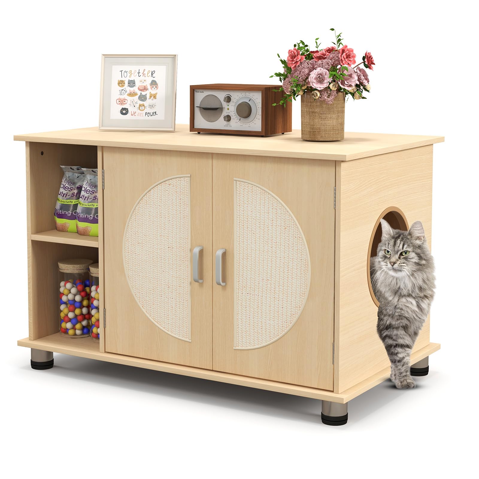 GYMAX Cat Litter Box Enclosure Cat Litter Enclosure, Natural