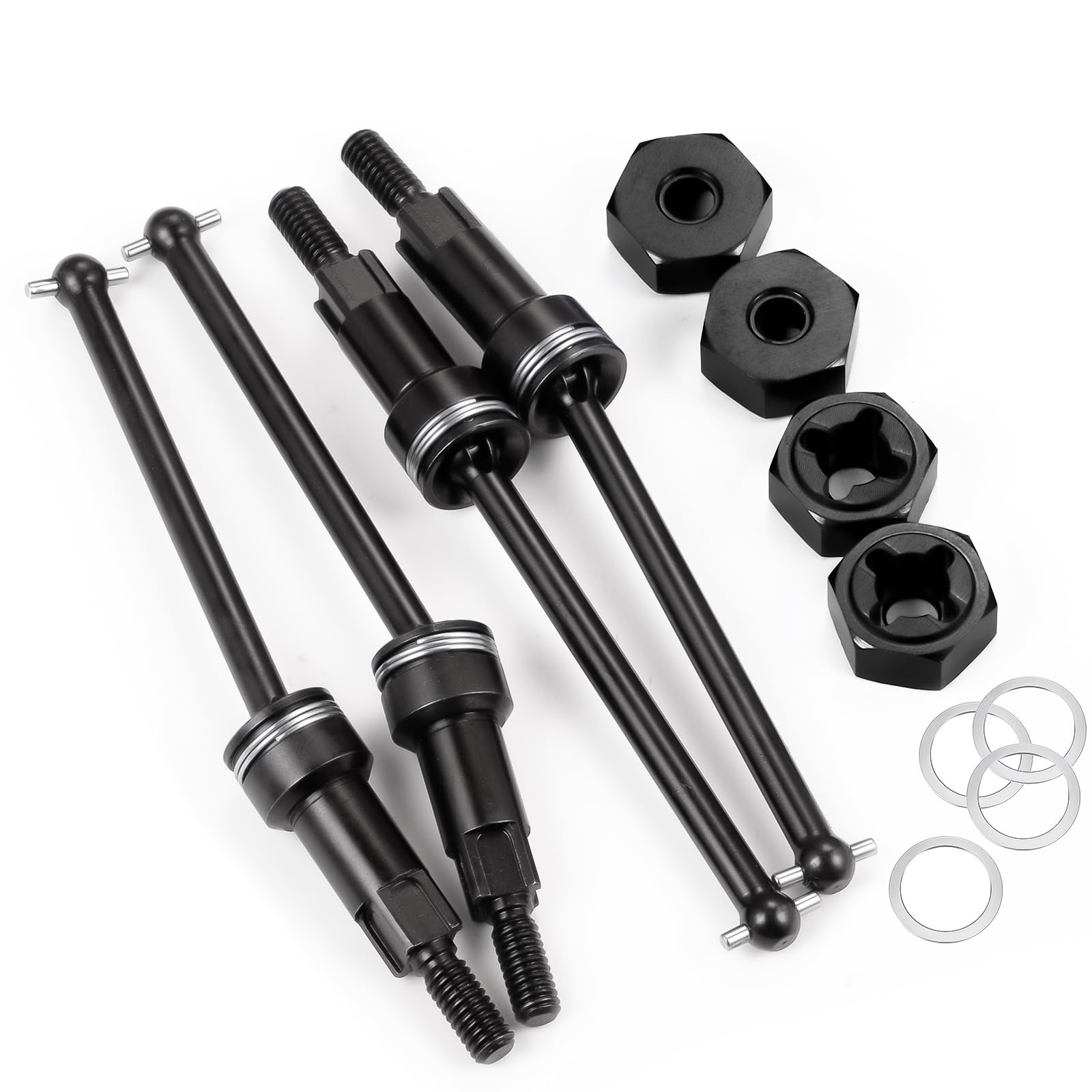 BRKRC Steel CVD Drive Shaft Front and Rear CVD Driveshaft Wheel Hex Adater Set for Arrma 1/18 Granite Grom Typhon Grom Mega 380 Upgrade Parts (Black)