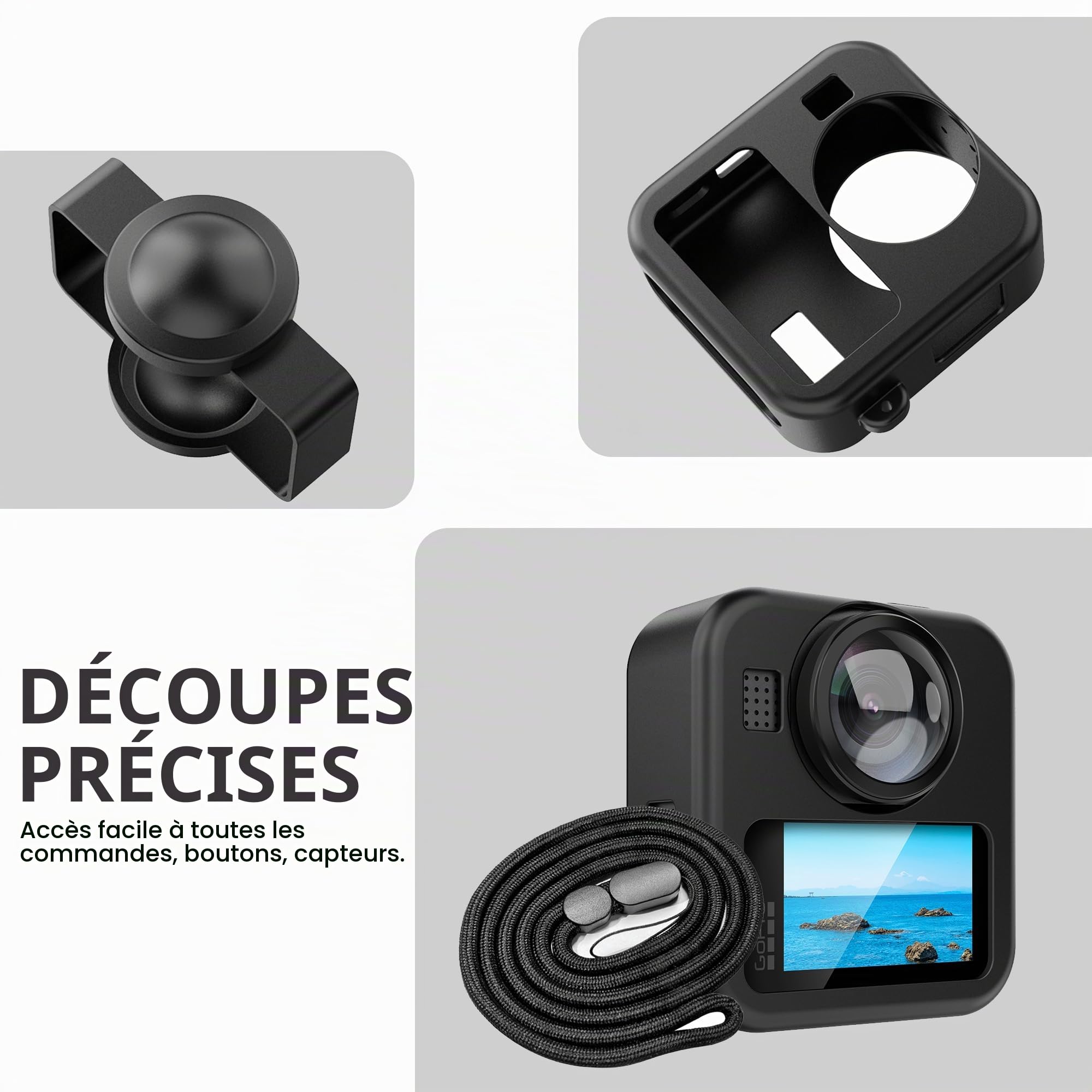 Lemxiee Coque pour GoPro MAX2 Case + [3 Pièces] Protecteur d'écran Verre Trempé pour GoPro Max 2 Accessoire