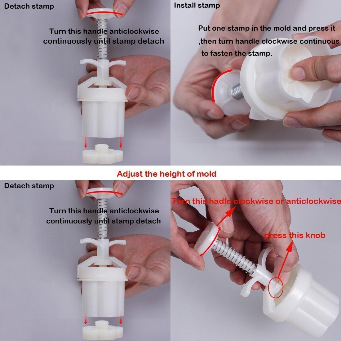 180g 5pcs Cookie Stamps Thickness Adjustable Moon Cake Mold Set, Cookie Press DIY Decoration Hand Press Cutter Cake Dessert Mold - Image 6