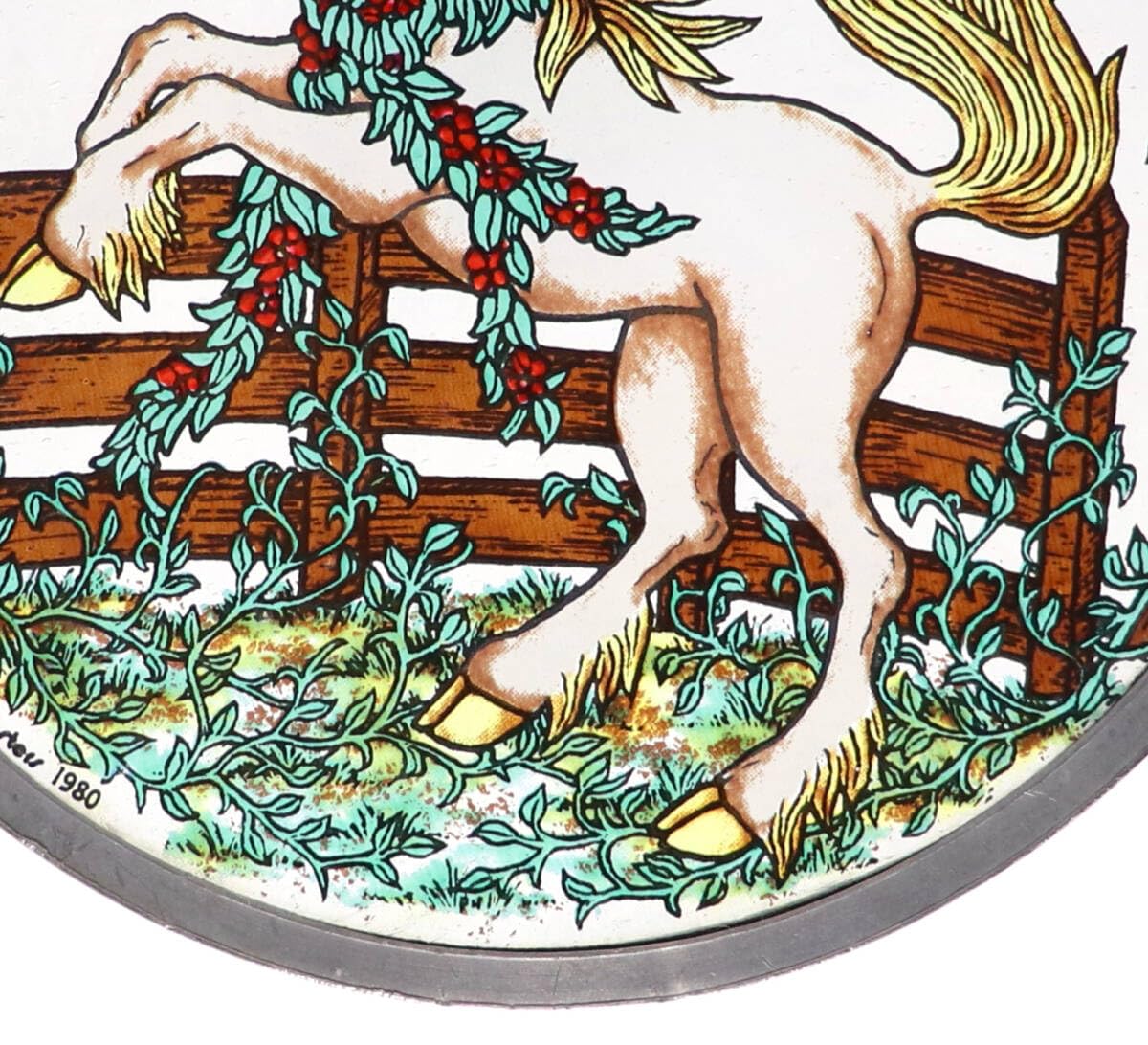 ユニコーンとオークの葉 ヴィンテージ ステンドグラス 天馬 白馬 タペストリー ユニコーンとオークの葉 ヴィンテージ ステンドグラス 天馬 白馬