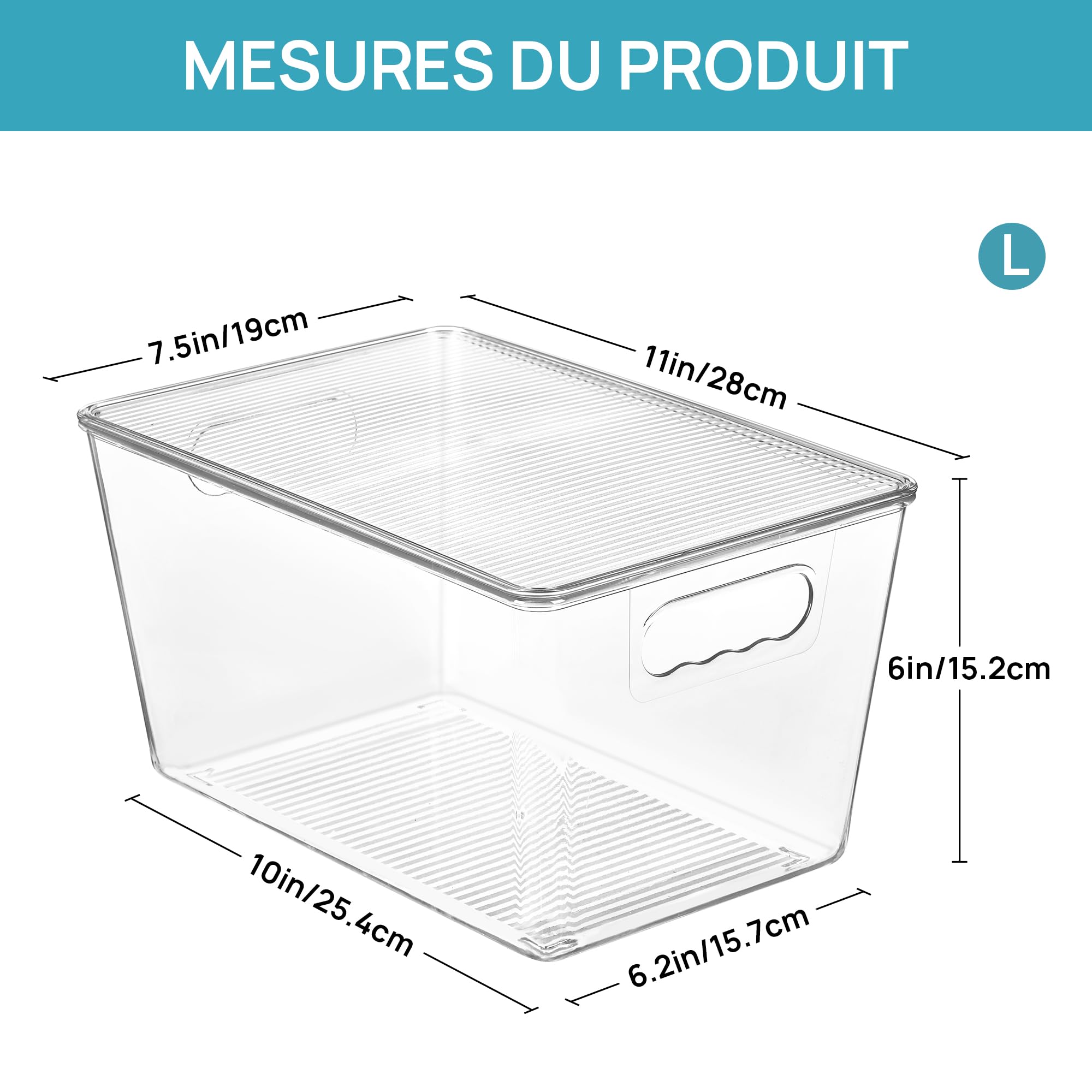 Vtopmart Boite Rangement Cuisine Plastique, Transparent, 6 Pack, Grande | Empilables, pour Cellier, Cuisine, Salle de Bain et Réfrigérateur, idéal pour conserver Fruits, Snacks, Boissons et autres