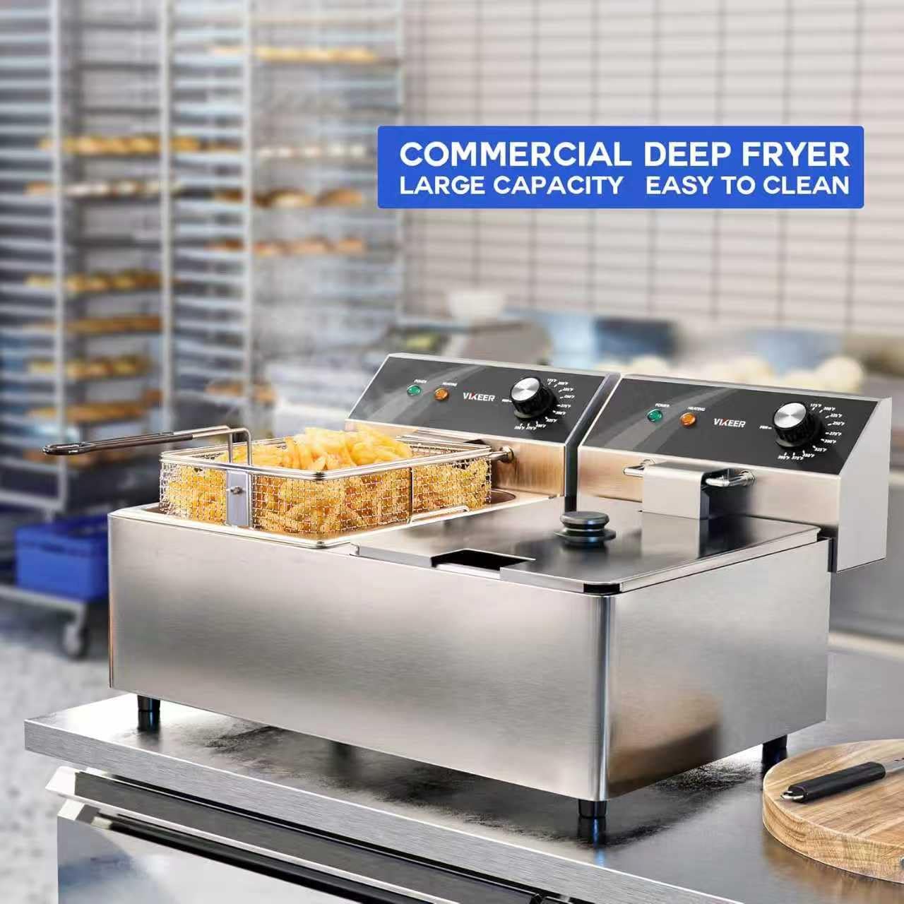 TOPKITCH Friggitrice commerciale in acciaio inox con doppio serbatoio con 2 cesti di capacità 10 L x 2 friggitrice elettrica per piano di lavoro ristorante e uso domestico 120 V 3600 W