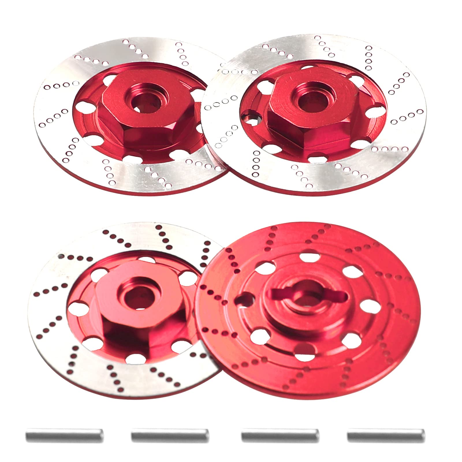 Vgoohobby4Pack Metal 12mm RC Car Hex Hub 12mm Brake Disc Wheel Hubs Adapter Spacer Compatible with Traxxas Tamiya Redcat HSP HPI 1/10 On-Road Car (Red)